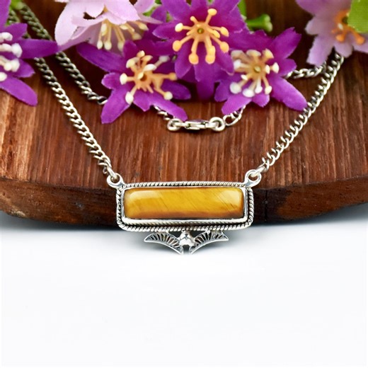 Tiger Eye Bar Necklace for Women, June Birthstone Silver Jewelry Gifts for Her - Etsy