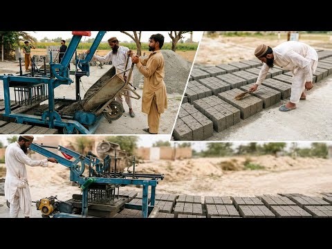 Concrete Block Making Process | Material Mixing to Machine Block Production