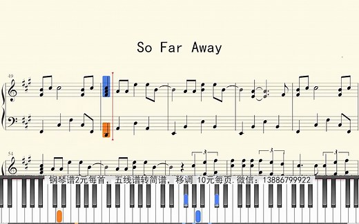 钢琴谱：So Far Away