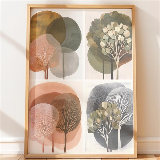 Multi Panel Botanical Art Illustration Print, Watercolor Style Trees, Earthy Scandinavian Wall Art, Modern Neutral Home Decor - Etsy Australia