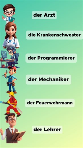 @thelanguagesloths on Instagram‎: "Don’t read this if you still mix up German job names — one wrong article can change everything der Arzt doctor پزشک (مرد) die Krankenschwester nurse پرستار (زن) der Programmierer programmer برنامه‌نویس der Mechaniker mechanic مکانیک der Feuerwehrmann firefighter آتش‌نشان der Lehrer teacher معلم #lerangerman #deutsch #fypage✨ #ᴇxᴘʟᴏʀᴇᴘᴀɢᴇ #thelanguagesloths #deutschespracheschönesprache #deutschsprache #i̇ran"‎