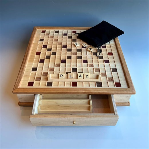 Personalized Wood Scrabble Board: Cherry & Curly Maple, Rotating, Deluxe Upgrade Option, Handmade in the USA - Etsy