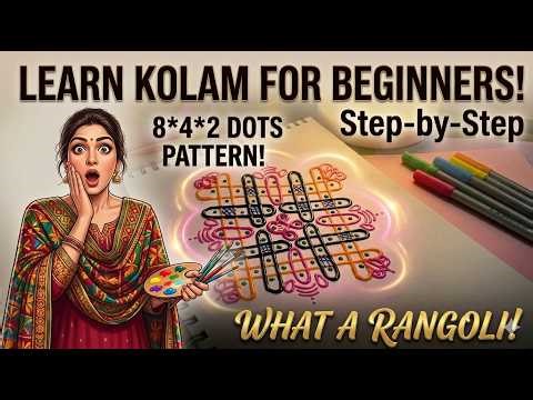 Learn kolam for beginners 8*4*2dots pattern step-by-step #beginnerkolam
