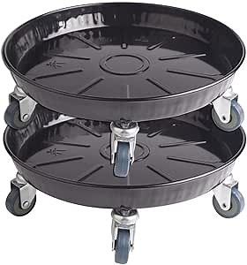 ARTLINE Round Plant Stand with Lockable Wheels, Heavy Duty for Indoor Outdoor, Large Rolling Dolly Planter Caddy on Casters to Carry Potted Flower Pot, Round Metal Tray NO Holes, Black