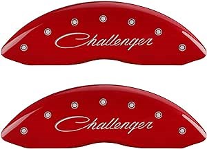 MGP Caliper Covers Compatible with 2011-2023 Dodge Charger and Challenger (Requires 18"+ Wheels & Single Piston Front Caliper) 4 PCS Front and Rear (Red - Challenger Cursive Engraving)