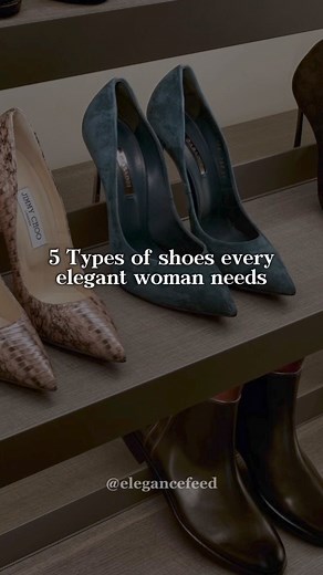 5 Types of shoes every elegant woman needs ✨Comment “guide” and I’ll send the recommended shoes to wear in different occasions 👠Which one is your go-to?#classylady #classyladies #elegantlady #affluence #affluentwomen #affluentlifestyle #elegancetips #elegantstyle #howtobealady #quietluxury #quietluxurystyle #oldmoneyaesthetic #oldmoneylifestyle #outfitinspo #elegantoutfit #elegantoutfits #elegantshoes #shoesinspo #footwear | Elegance Feed