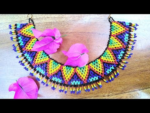 COLLAR DE CHAQUIRAS/MOSTACILLAS (COLLAR HUICHOL) PASO A PASO -Vanessa Basurto♥
