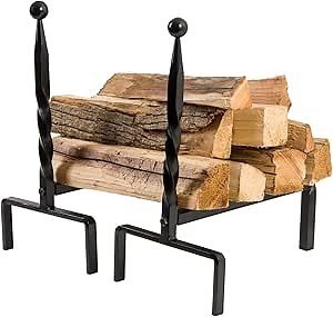 Modern Ember Bowmore Andirons in Black - Set of 2 Andirons - Steel Construction, Durable and Fire Resistant