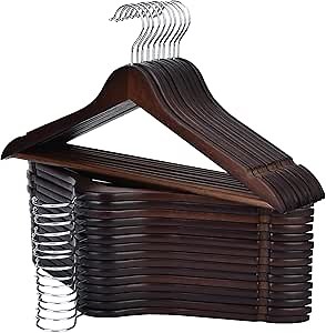 Wooden Hangers 30 Pack, Smooth Wood Hangers with 360 Swivel Hook & Notches, Solid Coat Hangers Wooden for Closet, Walnut