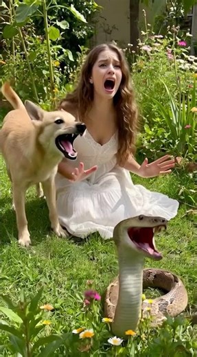 Brave Simba chases away a snake to protect his owner