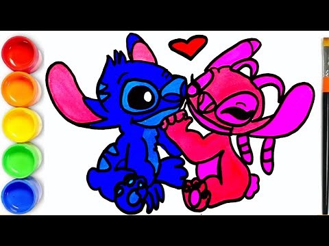 Drawing and Coloring Stitch and Angel from Lilo and Stitch | Stitch and Angel Love