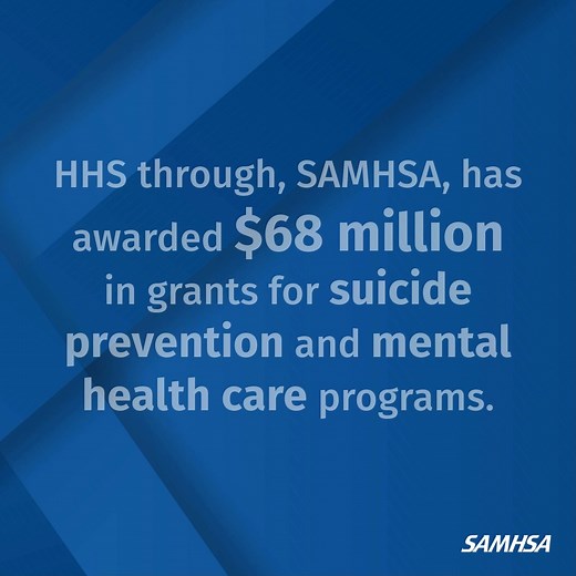 #ICYMI: The SAMHSA grants that were recently awarded for #SuicidePrevention and mental health care programs will help ensure that people will get the care they need. Learn more: samhsa.gov/newsroom/press-announcements/20240910/biden-harris-administration-announces-68-million-awarded-suicide-prevention-mental-health-care-programs-support-unity-agenda #SPM24 | SAMHSA | Facebook