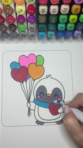 Coloring a Valentine Penguin | Cozy Marker Coloring