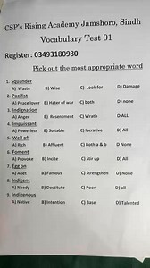 168K views · 3K reactions | English Vocabulary Test Series || Test-01 || CSS /PMS/ FIA / SS / MoD ✅ Registrations are Open : 03493180980 03111288840 Fees: 500 Duration : One-Month Mode: Daily Recorded Lectures Account: Easy-Paisa Ñame: Naseem Khan 03493180980 Note: 03111288840 Share screen shot on WhatsApp number. Regards | CSPs Rising English Academy Jamshoro | Facebook