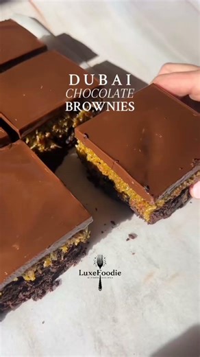 Dubai Chocolate Brownies with Pistachio Filling | Viral Dessert Recipe #luxefoodie