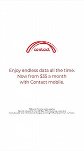 For as little as $35 a month, you can enjoy endless data all the time with Contact mobile! T&Cs and Fair Use policy applies. Speeds reduced to max 1.2Mbps if Plan data cap exceeded. Excludes add-ons, international charges, roaming, MMS and premium numbers. | Contact Energy | Facebook