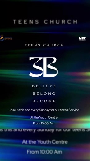 🔥💫 Yo, teens! 🌟 Nairobi Baptist Church is firing up a brand-new Teens Church Service - 3B: Believe, Belong, Become! 🙌✨ 📅 Join us every Sunday at 10:00 AM at the Youth Centre 👉 *3B* - Believe in Jesus, Belong to a loving community, Become the best version of yourself! 🤝 🔹 Dynamic worship & inspiring messages 🔹 Interactive Bible studies & discussions 🔹 Fun activities, games, and fellowship with friends 🔹 Mentorship & life-skills workshops 📍 Nairobi Baptist Church Ngong Road, Youth Cent