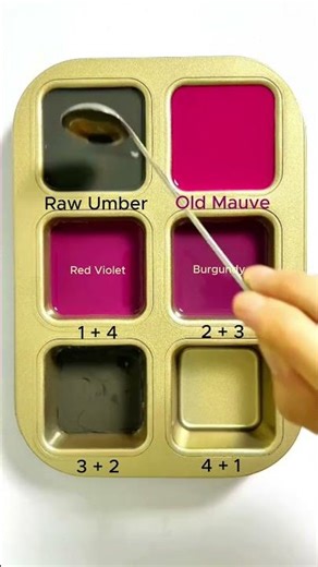 Create 4 colors from 2 colors: Raw Umber + Old Mauve #asmr #mix #colormixing #colors #relaxing