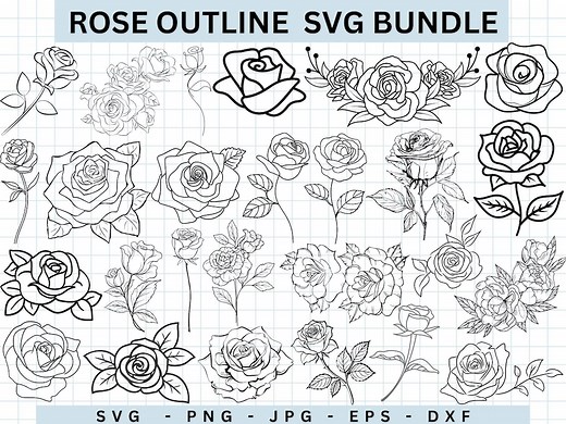 Rose Outline SVG Bundle, Floral Vector Graphics (instant Download) - Etsy