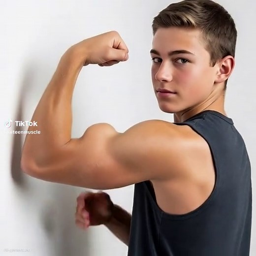 Teen Muscle Boy Flexing His Biceps