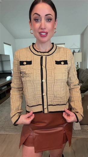 Tory Burch vibe sweater. With a beautiful texture and classic styling. Gold buttons and black trim. Stunning 🤩 #bougie #designerclothes #sweater