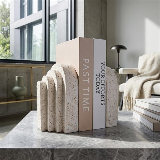 Modern Resin Bookends Set of 2, Decorative Arch Book Ends for Shelves, Minimal Beige Book Holder for Heavy Books, Home Decor Accent - Etsy