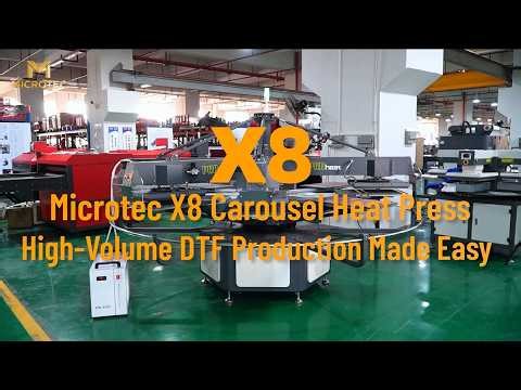 Microtec X8 Carousel Heat Press | 8-Station Automated DTF Heat Press w/ Cooling Platen