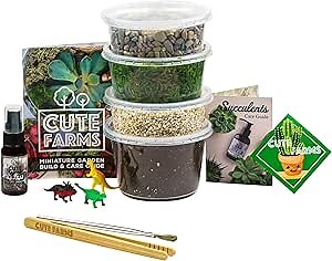 Cute Farms Terrarium Starter Kit | Moss, Vermiculite, Soil, Pebbles, Plant Food, Finishing Tools, Build and Care Guide | DIY Succulent Terrarium for Adults and Kids (Medium)