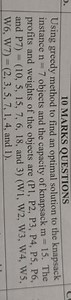Using the greedy method to find an optimal solution to the knap... | Filo