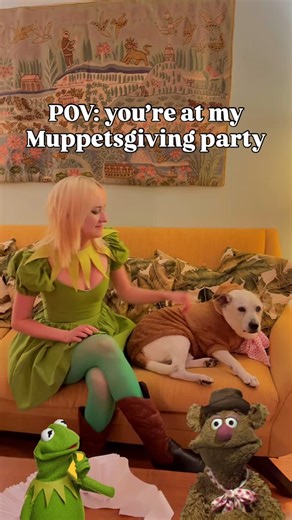 Audrey Herbertson on Instagram: "This is your sign to make your friends dress up as muppets and watch Muppet Christmas Carol. I had the funnest friendsgiving the other night! I didn’t get a video of everyone sadly but here’s a good amount of the outfits people wore #muppets #themuppets #kermit #misspiggy #fozziebear #friendsgiving #costumeparty #dressupparty #thanksgiving"
