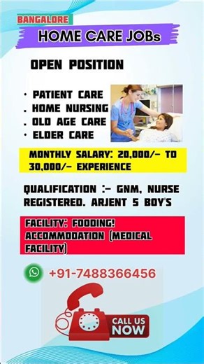 Jobs in Bangalore #homenursing #caretakers