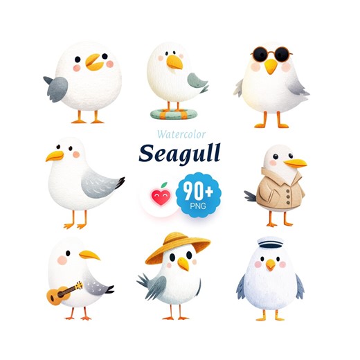 Watercolor Seagull Clipart PNG, Cute Sea Bird Illustration, Nautical Ocean Graphics - Etsy
