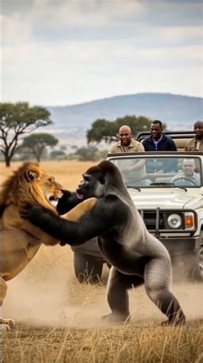 Gorilla vs Lion Clash Caught on Camera!#Wildlife#Gorilla#Lion#youtubeshorts#shortvideo#viral#short