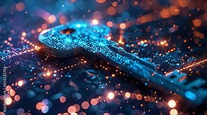 Conceptual image of a key symbolizing data protection in digital technology. Concept Data Protection, Digital Technology, Key Symbolism, Conceptual Image, Cybersecurity