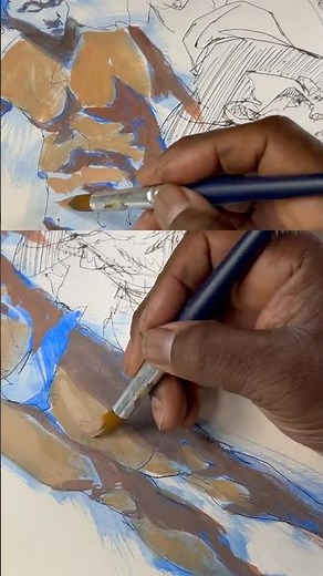 Painting figures with gouache.