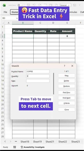😮Fast Data Entry Trick in Excel ⚡| #excel #computer #exceltips #viral #tutorial