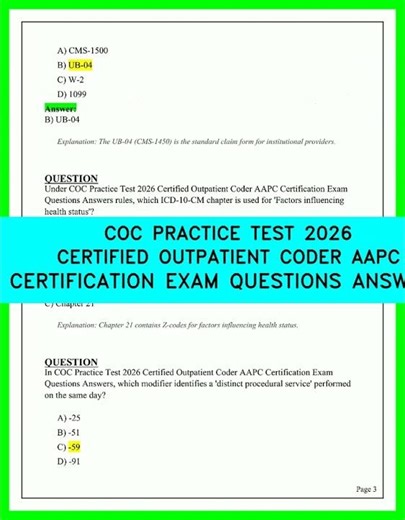 COC PRACTICE TEST 2026 Certified Outpatient Coder AAPC Certification Exam Questions Answers Video.