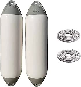 BIG BOAT Fenders - Boat Bumpers for Docking -10 x 43 inch Premium Boat Fender for Yachts up to 100 feet Dock Bumper - 2 Pack - - Includes 2 Pack Fender Lines 15 ft Long