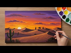Desert Sunset with Camels and Cactus 🌅🐪 | Acrylic Painting Tutorial for Beginners