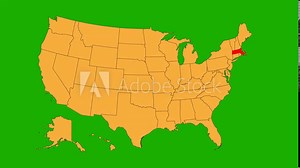 Massachusetts map animated video. Map Highlighted on the USA map with animation and colour with Green screen background in video format.