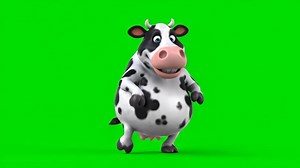 Download Cartoon Cow Walking on Green Screen Background for Animation Purposes for free