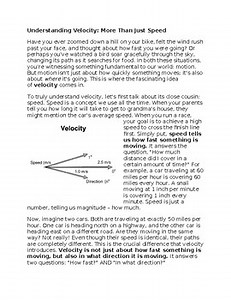 Velocity - Middle School Science Reading Worksheet - 100% Editable