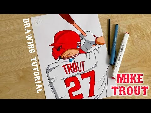 How to draw baseball players Mike Trout / Baseball player hitting the ball drawing tutorial