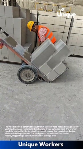 Construction Worker Loading Blocks onto a Cart