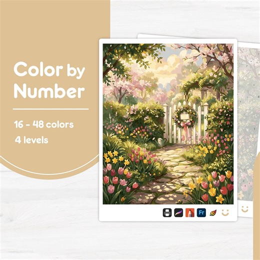 White Fence Entrance - Color by Number - Digital & Printable - 4 Levels - Etsy