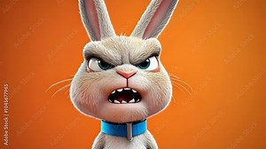 Furious cartoon rabbit baring its teeth in an expressive display