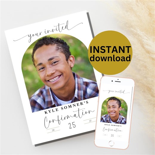 Editable Photo Confirmation Invitation Arch Photo Confirmation Invite Modern Christian Confirmation Printable Canva Invite Instant Download - Etsy Australia