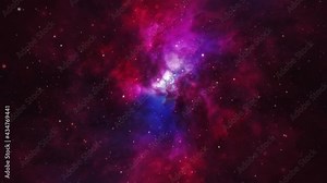 4K 3D Seamless loop outer space animation. Space flight to beautiful dark cloud nebula in deep space. Universe Space Exploration Loop background with Blue Purple Dust Particles Nebula Cloud Concept.