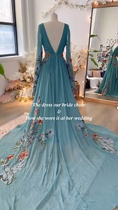 What a beautiful bride @genevadang 🌿🕊️ Wearing Meadow in teal. • Photos @danikphotography • Looking for a one-of-a-kind dress that’s as unique as your love story? 💍✨ Visit our Chicago or San Francisco boutiques to find the one. We proudly create gowns in sizes up to 28 so every bride feels radiant. Not nearby? Our At-Home Try-On Program lets you try on your favorites from the comfort of your home—available across the US🫶 • • • #bridetobe #weddingdress #nontraditionalwedding #bridal #bridaldr