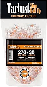 Tarbust Slim Disposable Cigarette Filter Tips That Remove Tar and Chemical, For Slim&Roll-ups, Bulk Economy (270 Filters+30 Adapters to convert to Super Slim)